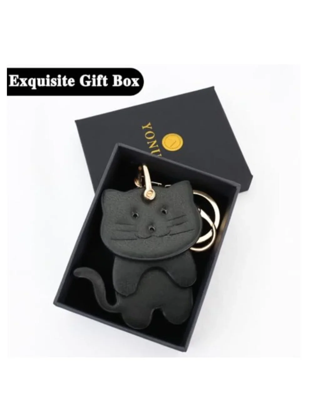 Faux Leather Cat Keychain Bag Charm 3-Layer Handmade Gift